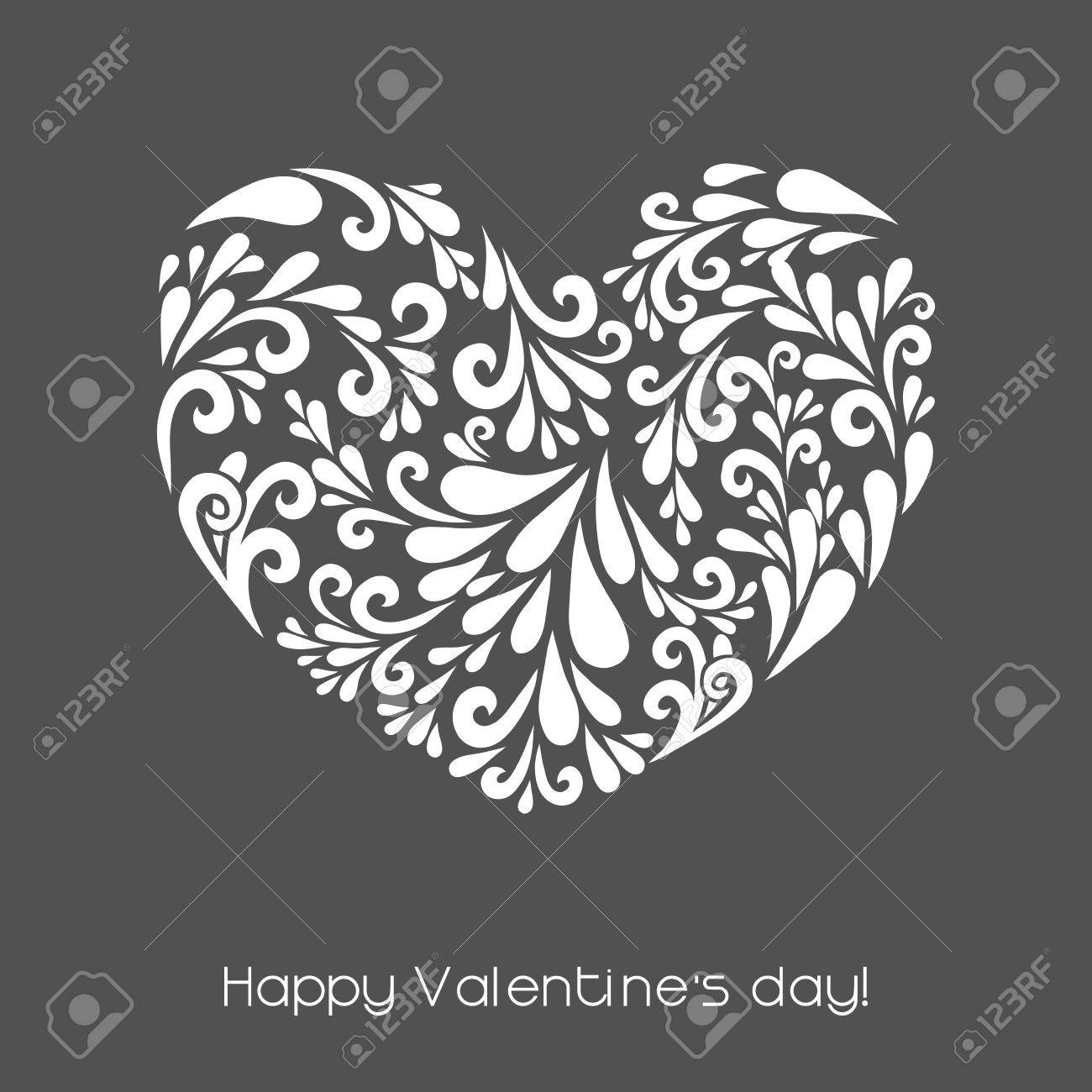 幸せなバレンタインデー ベクター装飾渦巻き形状から作られました 挨拶 招待状 印刷 Web 用のシンプルな装飾的なグレーと白イラスト のイラスト素材 ベクタ Image