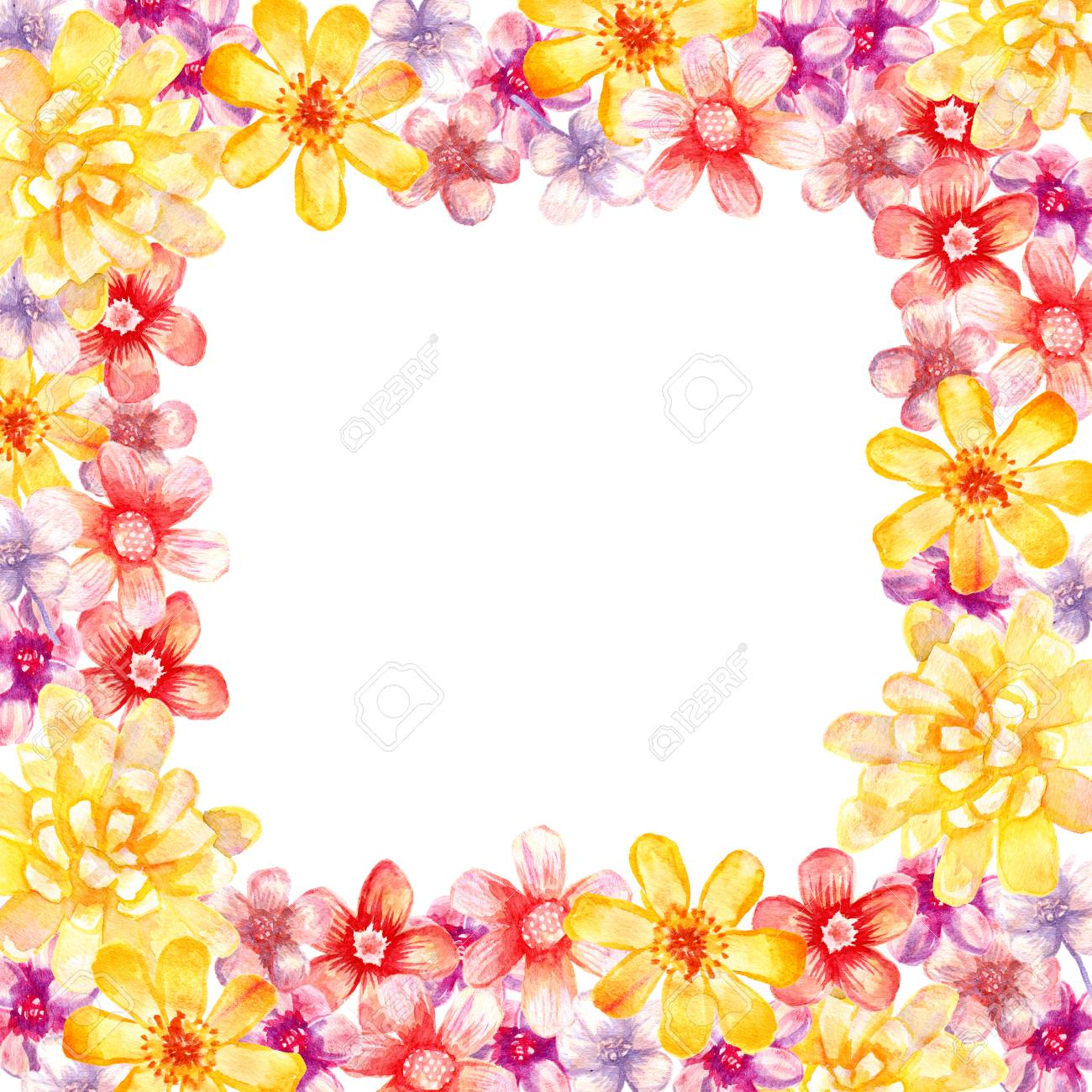 正方形のフレーム 結婚式招待状カード 誕生日カード 保存日付カード バナー Sertificate の水彩花フレーム の写真素材 画像素材 Image