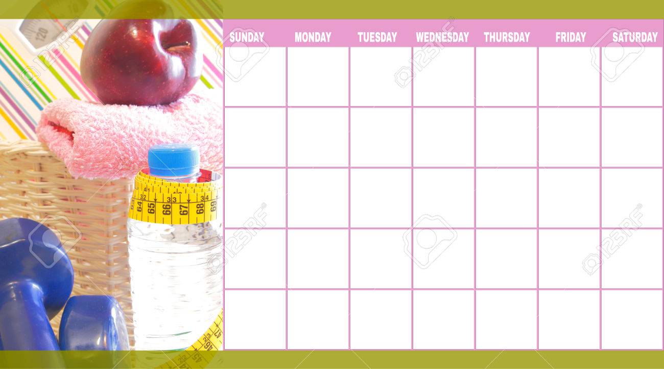 exercise and nutrition day by day calendar template stock photo