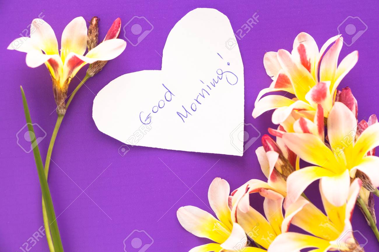 Note In Shape Of Heart With Words Good Morning With Flowers