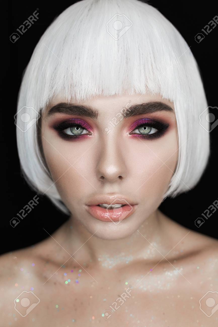 Fashion Stylish Beauty Woman Portrait With White Short Hair