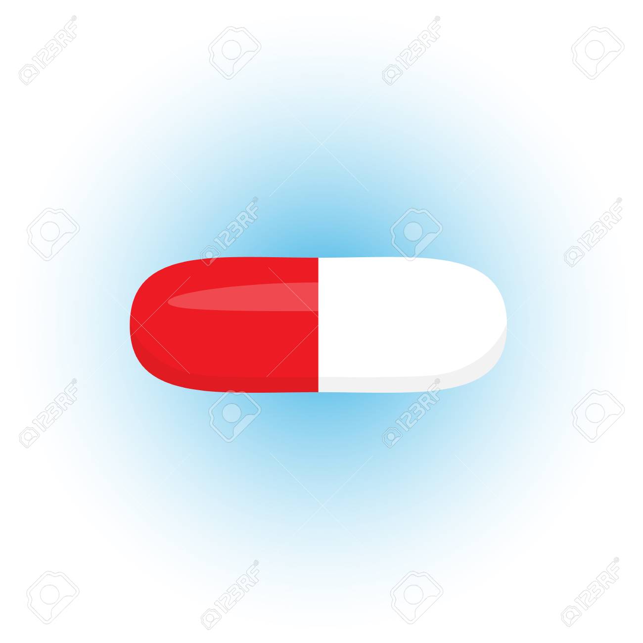 red and white pill and red and transparent pill or capsule vector