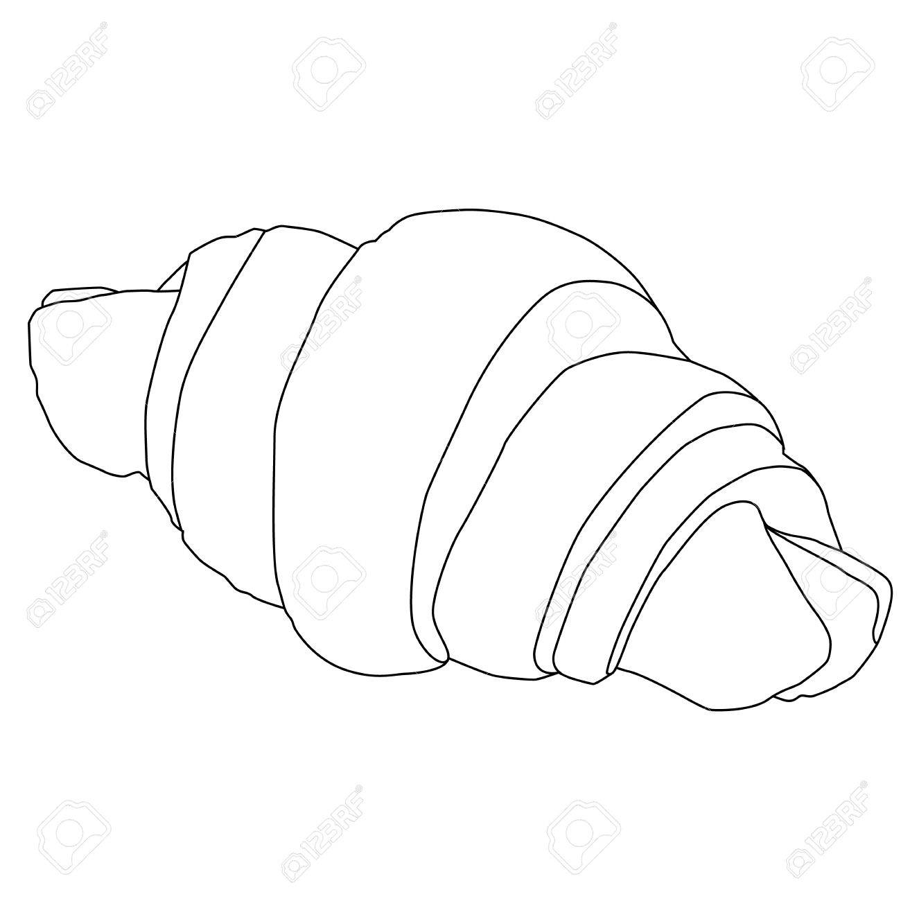 French Croissant For Breakfast Outline Raster Illustration Stock French Croissant For Breakfast Outline Raster Illustration Stock