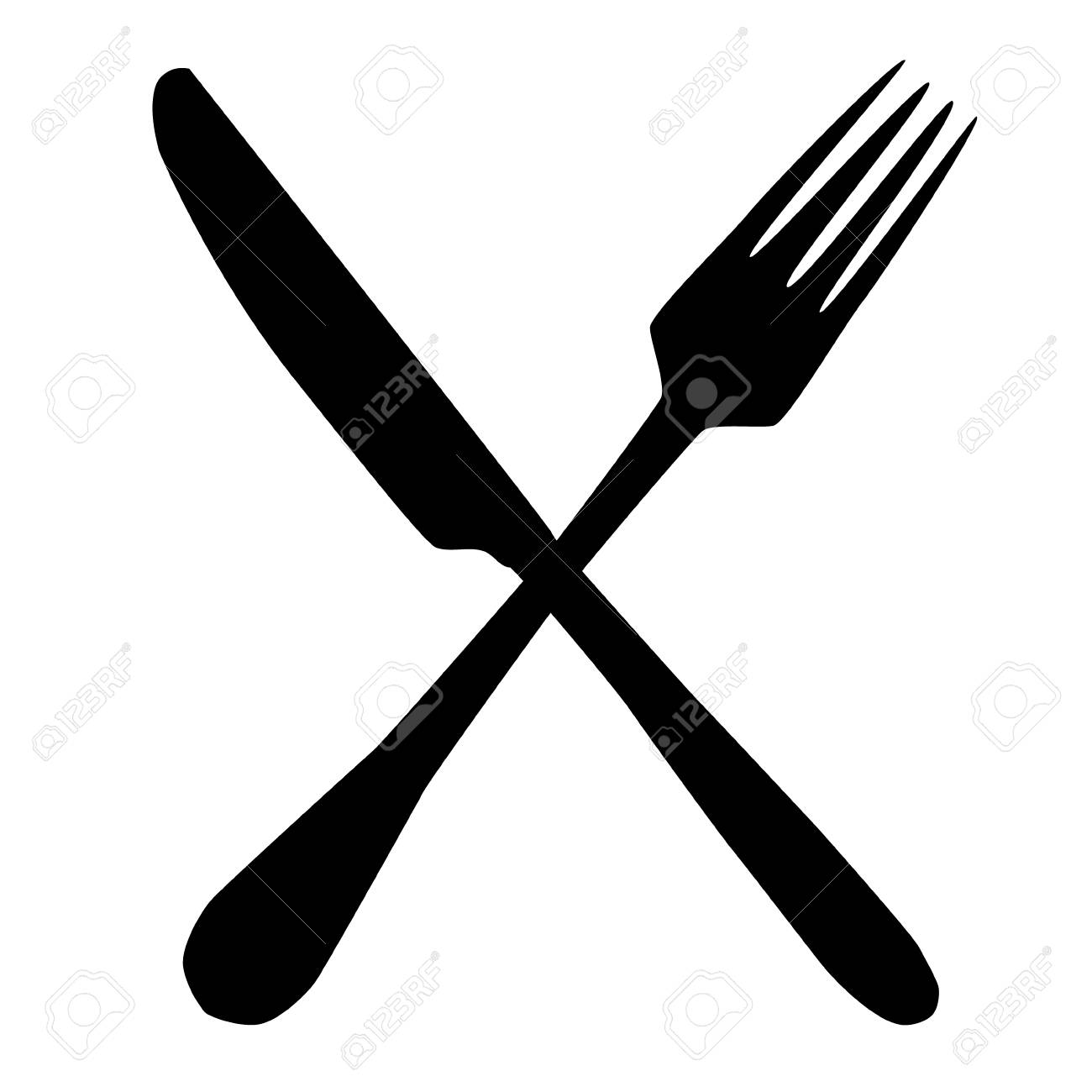 fork and knife cross silhouette set raster illustration stock photo