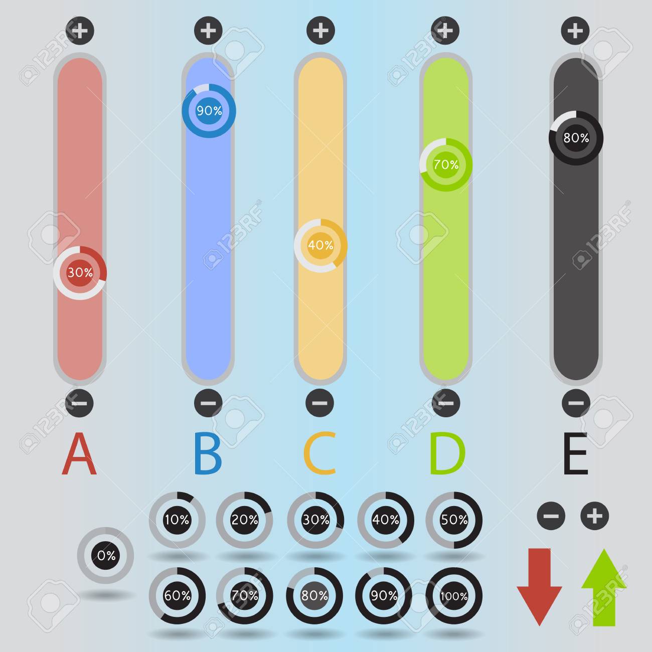 カラフルなスライド スイッチ Web デザイン要素を設定します ミキサーのスライダー ボタン アプリとウェブサイトのテンプレートです ラスター図 の写真素材 画像素材 Image