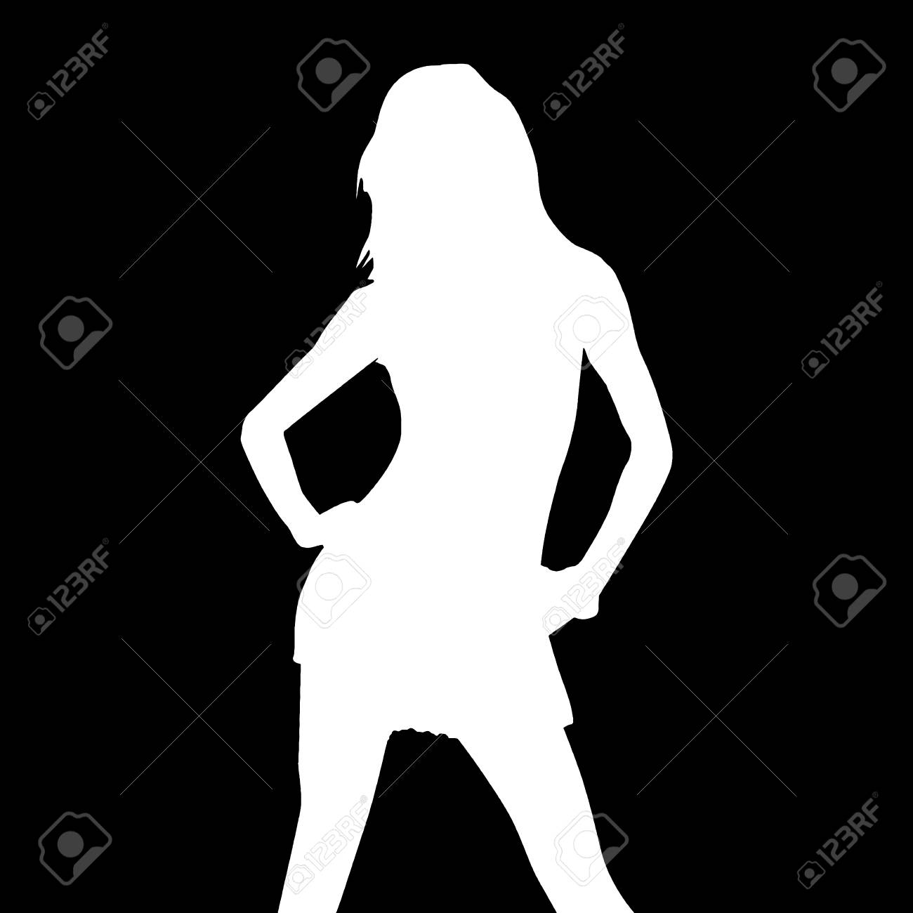 セクシーな女性のシルエットのベクター イラストです 黒背景に白のイラスト素材 ベクタ Image 60