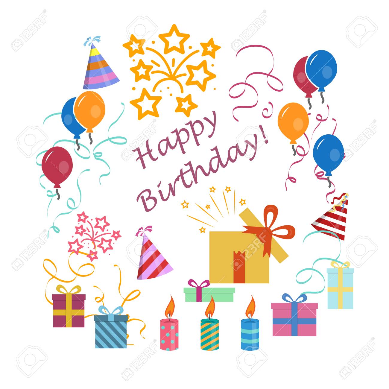 raster illustration of greeting card for birthday invitation