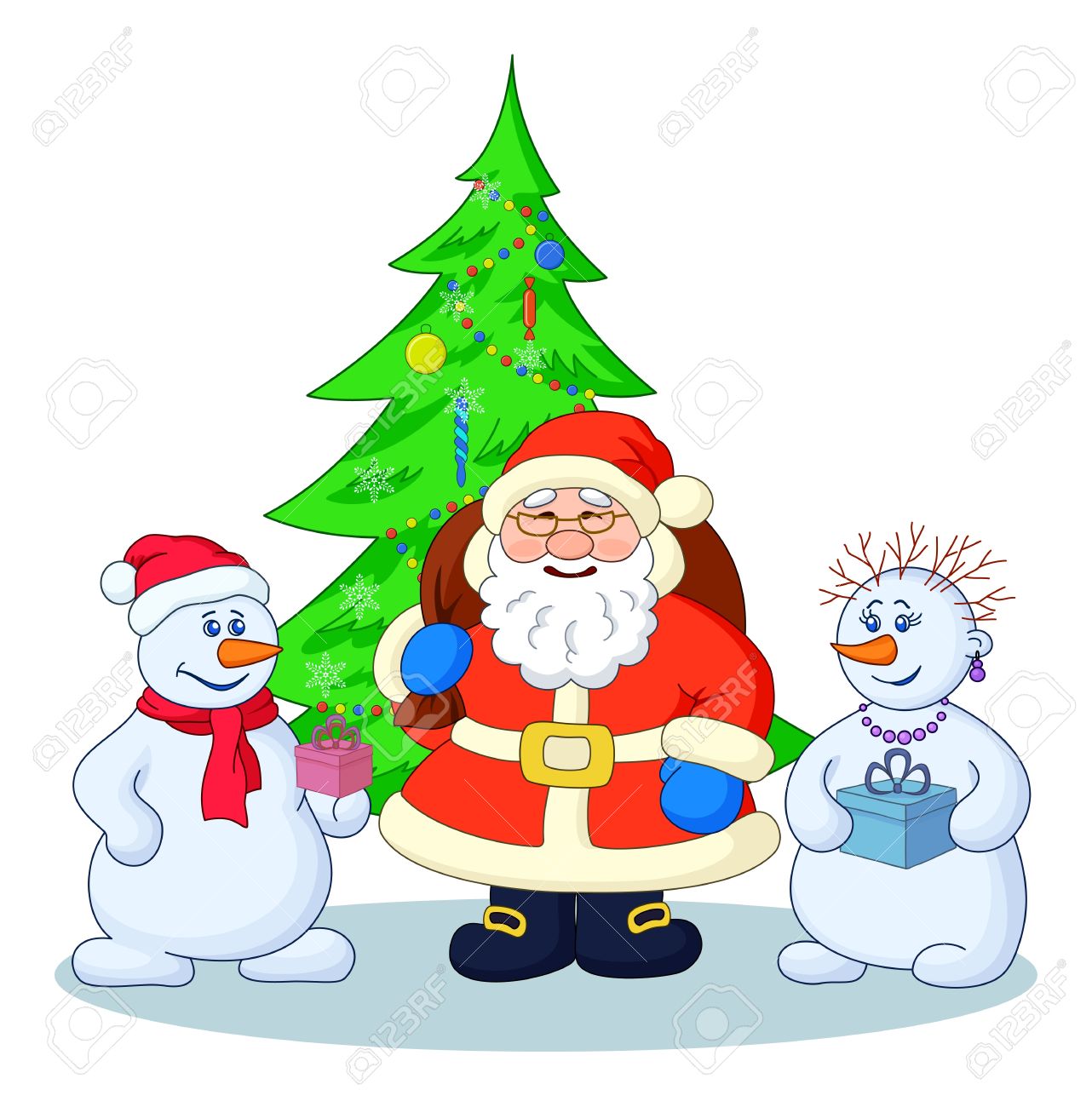holiday cartoon santa claus christmas tree and snowmans with a gift boxes illustration stock illustration - Holiday Cartoon Images holiday cartoon santa claus christmas tree and snowmans with a gift boxes illustration stock illustration - Holiday Cartoon Images