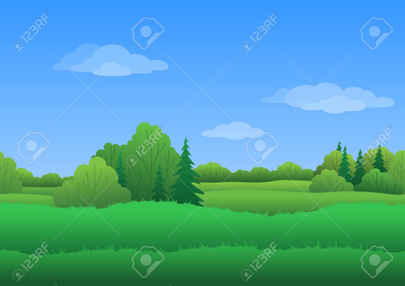 Seamless background, cartoon summer landscape: green forest and blue sky with white clouds. - 15859127 Seamless background, cartoon summer landscape: green forest and blue sky with white clouds. - 15859127