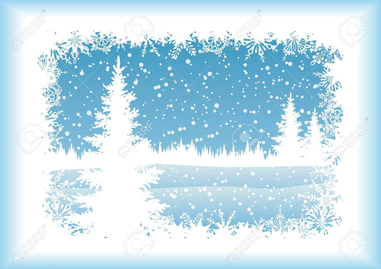 冬のクリスマス ツリーと雪 白地に青のシルエット森林風景 のイラスト素材 ベクタ Image
