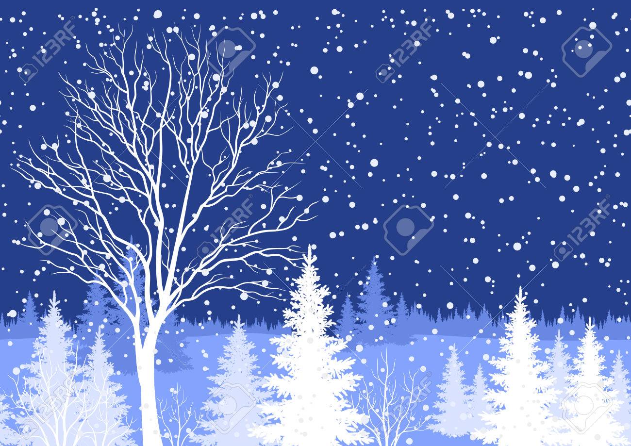 Seamless horizontal background, winter Christmas holiday woodland night landscape with trees and snowflakes white silhouettes. Vector - 33819920 Seamless horizontal background, winter Christmas holiday woodland night landscape with trees and snowflakes white silhouettes. Vector - 33819920