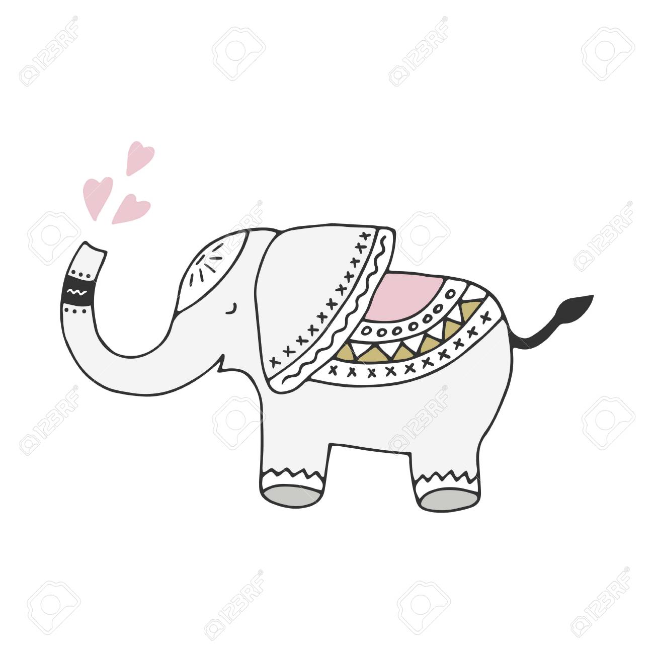 北欧風の象とかわいい手描き下ろし保育園ポスター モノクロのベクター イラストです のイラスト素材 ベクタ Image