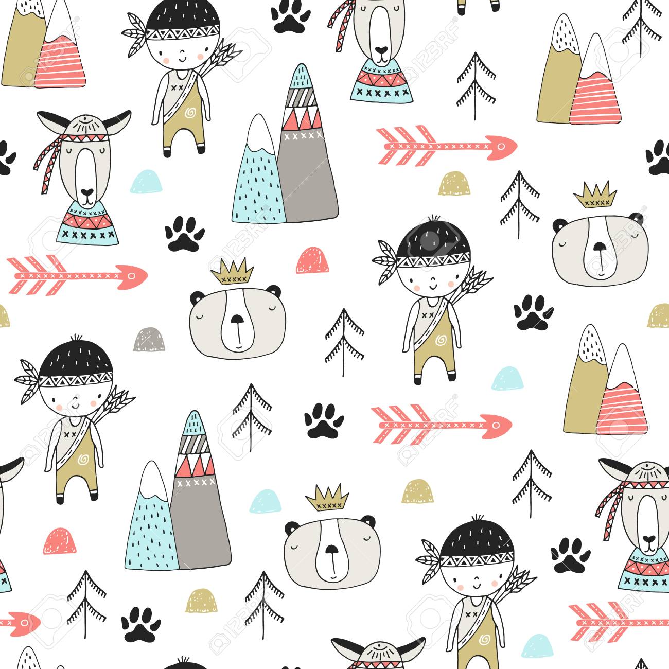 Modelo Inconsutil Dibujado Mano Linda Del Cuarto De Ninos Con Los Animales Salvajes En Estilo Escandinavo Ilustracion Vectorial Ilustraciones Vectoriales Clip Art Vectorizado Libre De Derechos Image 7734