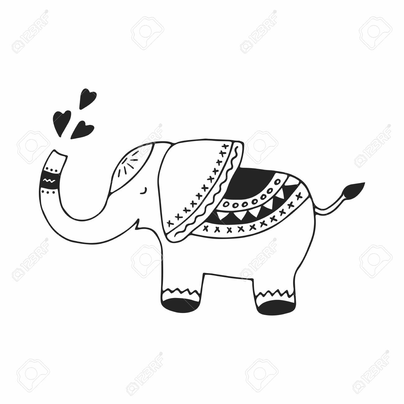 北欧風の象とかわいい手描き下ろし保育園ポスター。モノクロのベクター