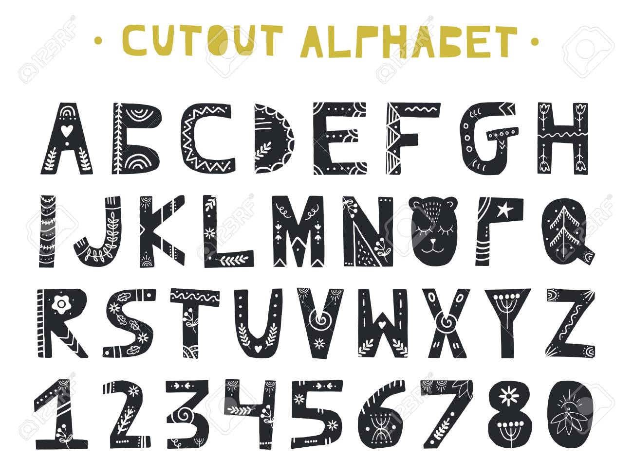 Cutout ABC - Latin alphabet. Unique handmade letters folk art ornament in scandinavian style. Vector illustration. - 93015671 Cutout ABC - Latin alphabet. Unique handmade letters folk art ornament in scandinavian style. Vector illustration. - 93015671