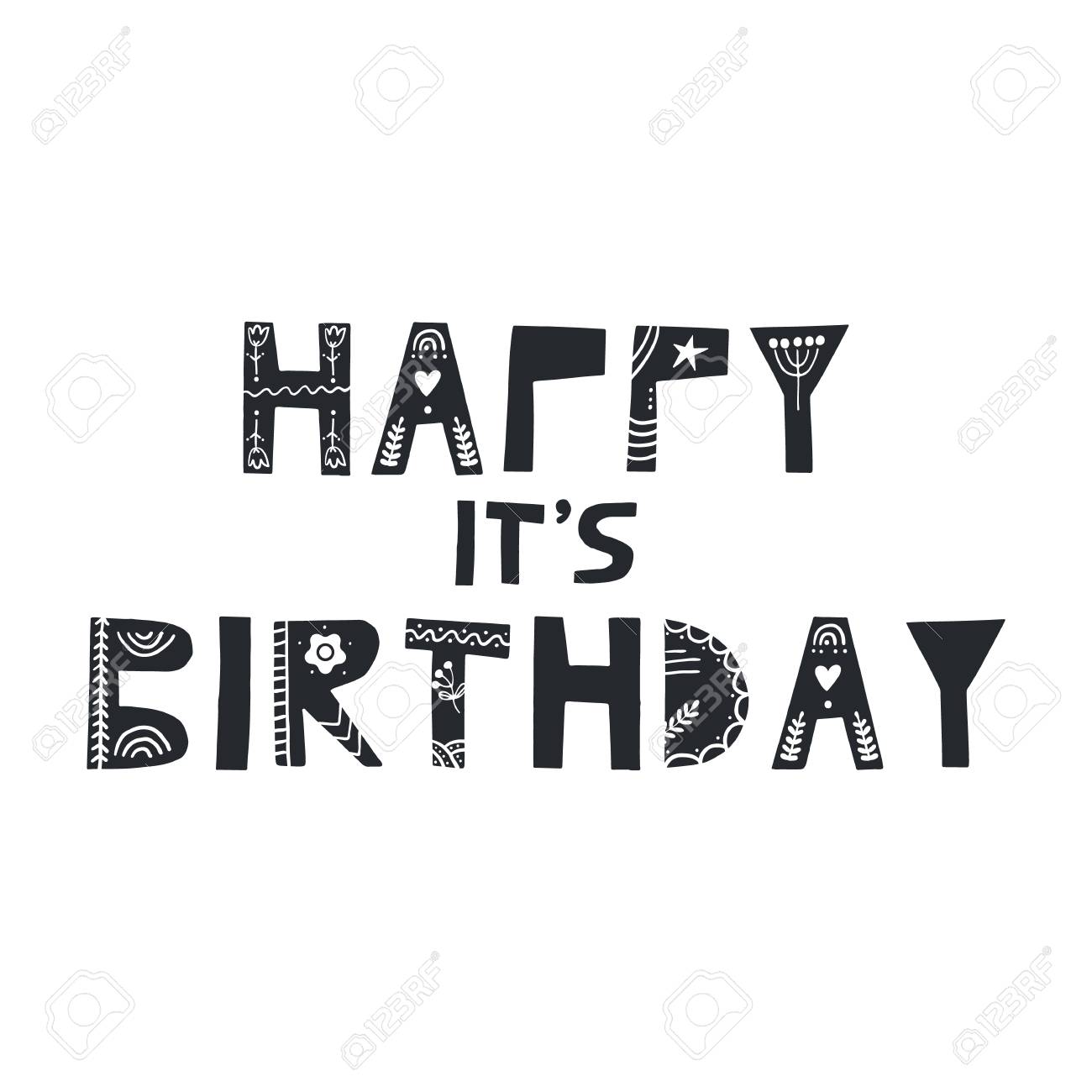 ハッピーそれは誕生日です かわいい手描きの保育園の誕生日のポスターは スカンジナビアスタイルで文字をカット のイラスト素材 ベクタ Image