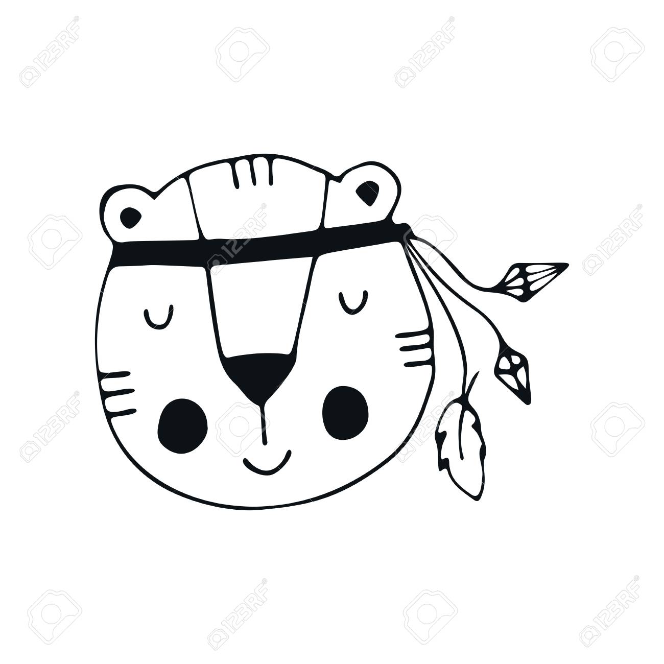 スカンジナビア風の虎のキャラクターとかわいい手描きの託児ポスター のイラスト素材 ベクタ Image