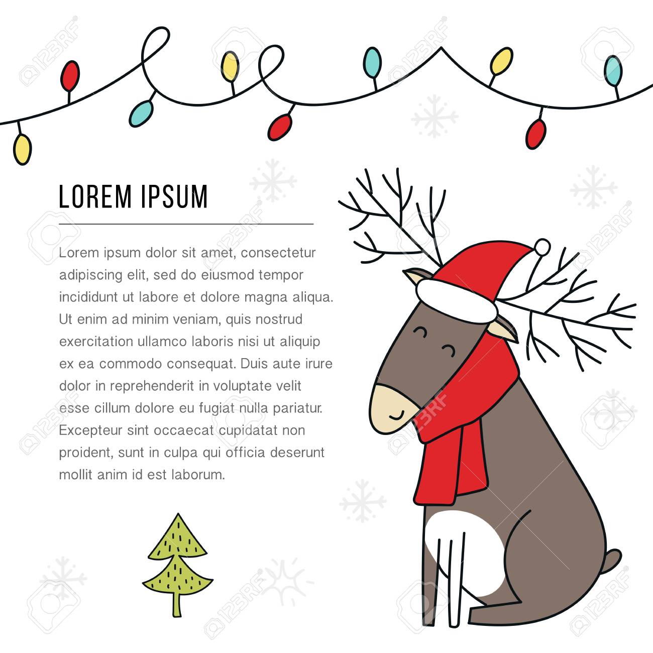 new year banner template christmas deer in santa hat cute