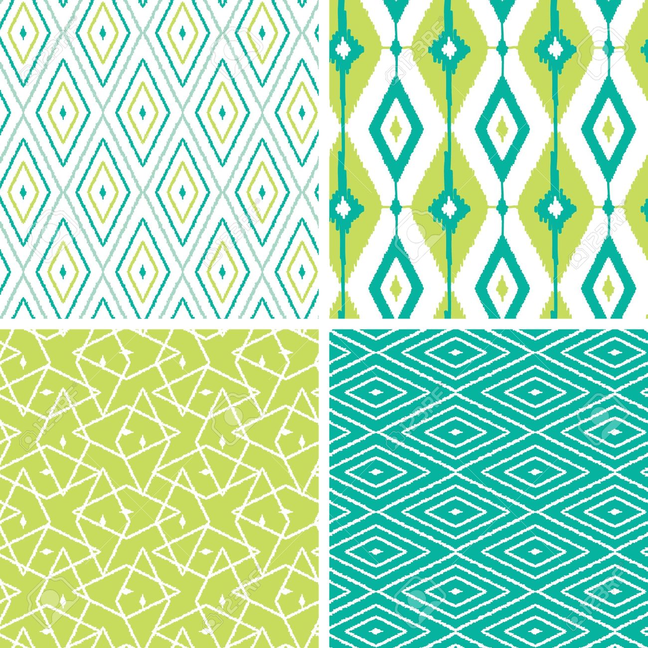 Set of green ikat diamond seamless patterns backgrounds - 19935296 Set of green ikat diamond seamless patterns backgrounds - 19935296