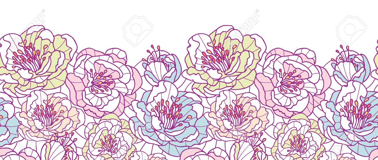 Colorful line art flowers horizontal seamless pattern background border - 20184981 Colorful line art flowers horizontal seamless pattern background border - 20184981