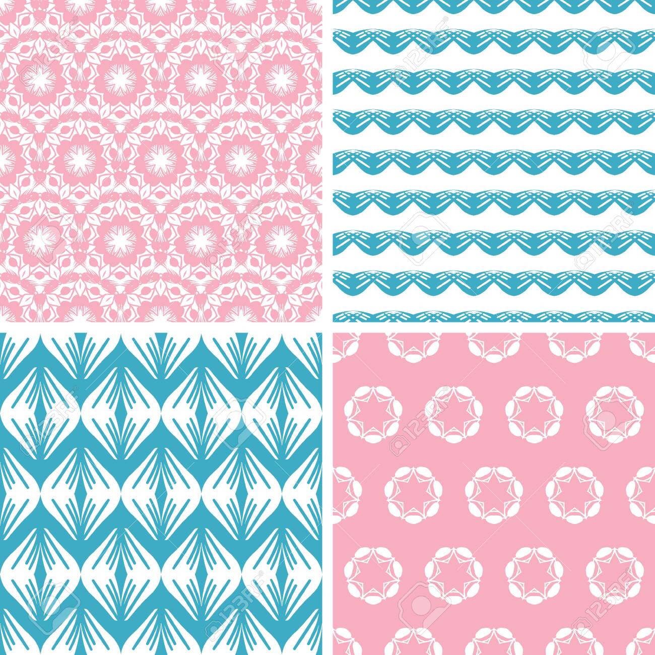 ベクター 4 つの抽象ピンク ブルー民俗動機のシームレスなパターン一致する配色パターンの設定します の写真素材 画像素材 Image ベクター 4 つの抽象ピンク ブルー民俗動機のシームレスなパターン一致する配色パターンの設定します の写真素材 画像素材 Image