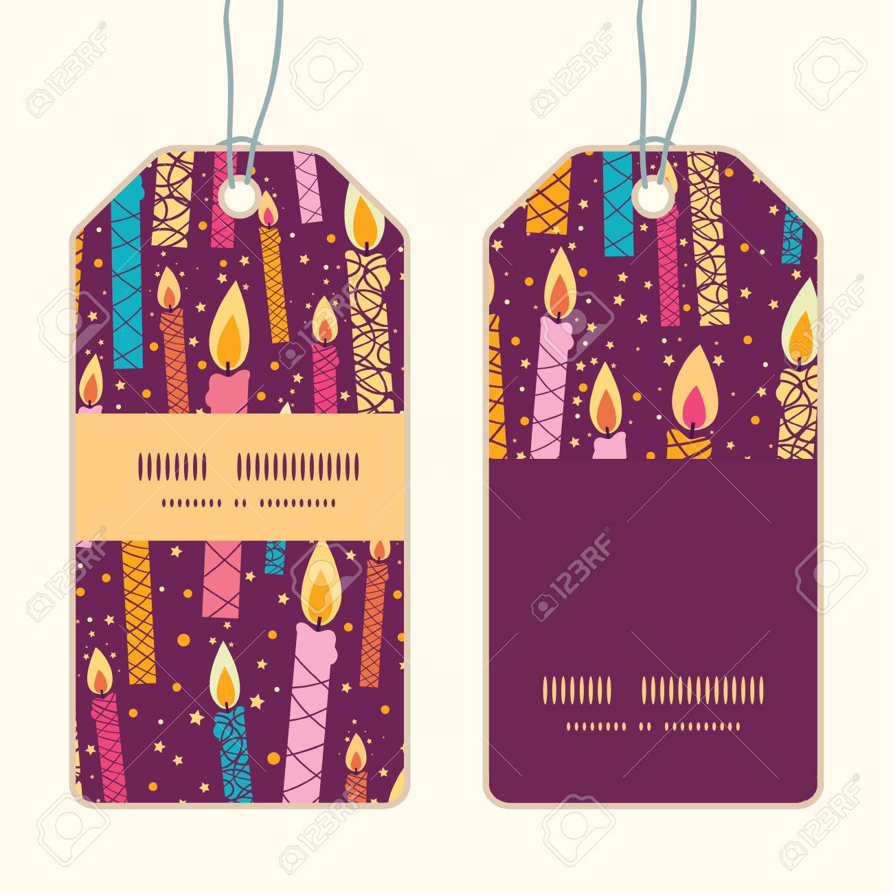 カラフルな誕生日の蝋燭縦ストライプ フレーム パターン タグ セット のイラスト素材 ベクタ Image