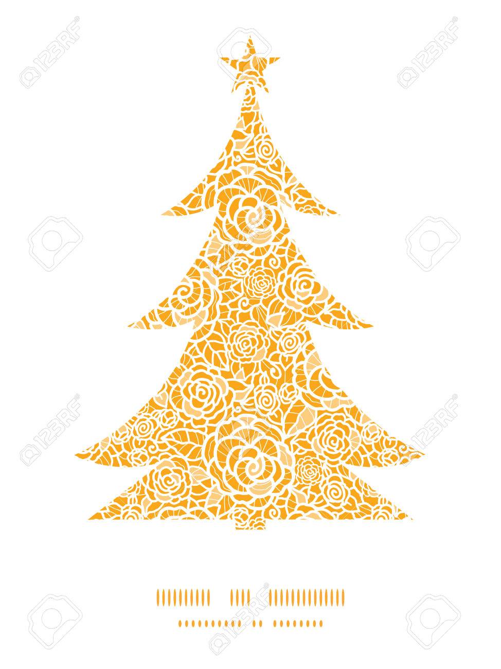 vector golden lace roses christmas tree silhouette pattern frame
