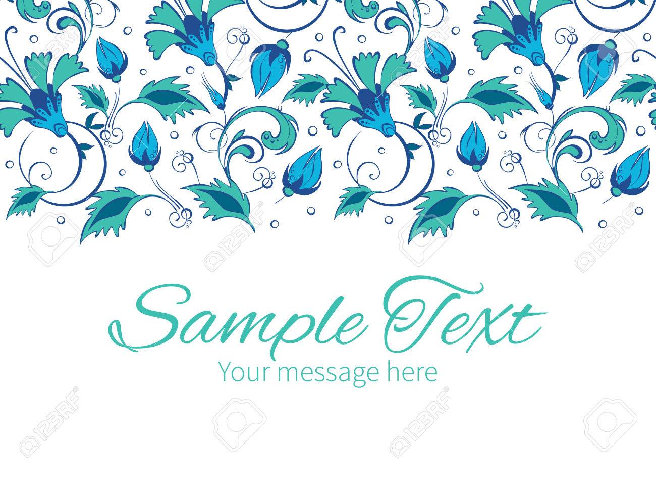 vector blue green swirly flowers horizontal border greeting card