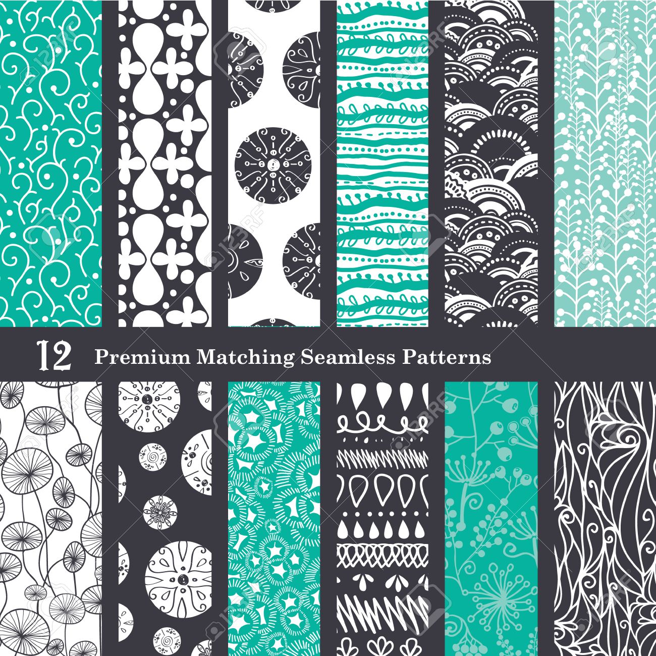 Black Sea Foam Green 12 Set Seamless Patterns graphic design - 42854185 Black Sea Foam Green 12 Set Seamless Patterns graphic design - 42854185
