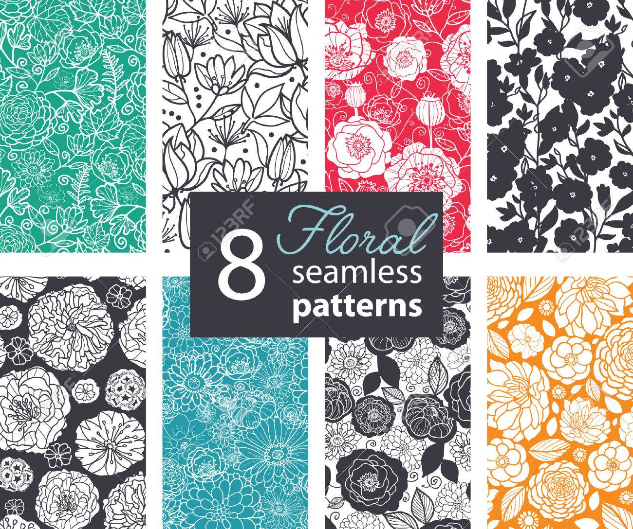 Vector Black White Color Flowers 8 Set Seamless Pattern. Poppy, peony graphic design - 46136499 Vector Black White Color Flowers 8 Set Seamless Pattern. Poppy, peony graphic design - 46136499