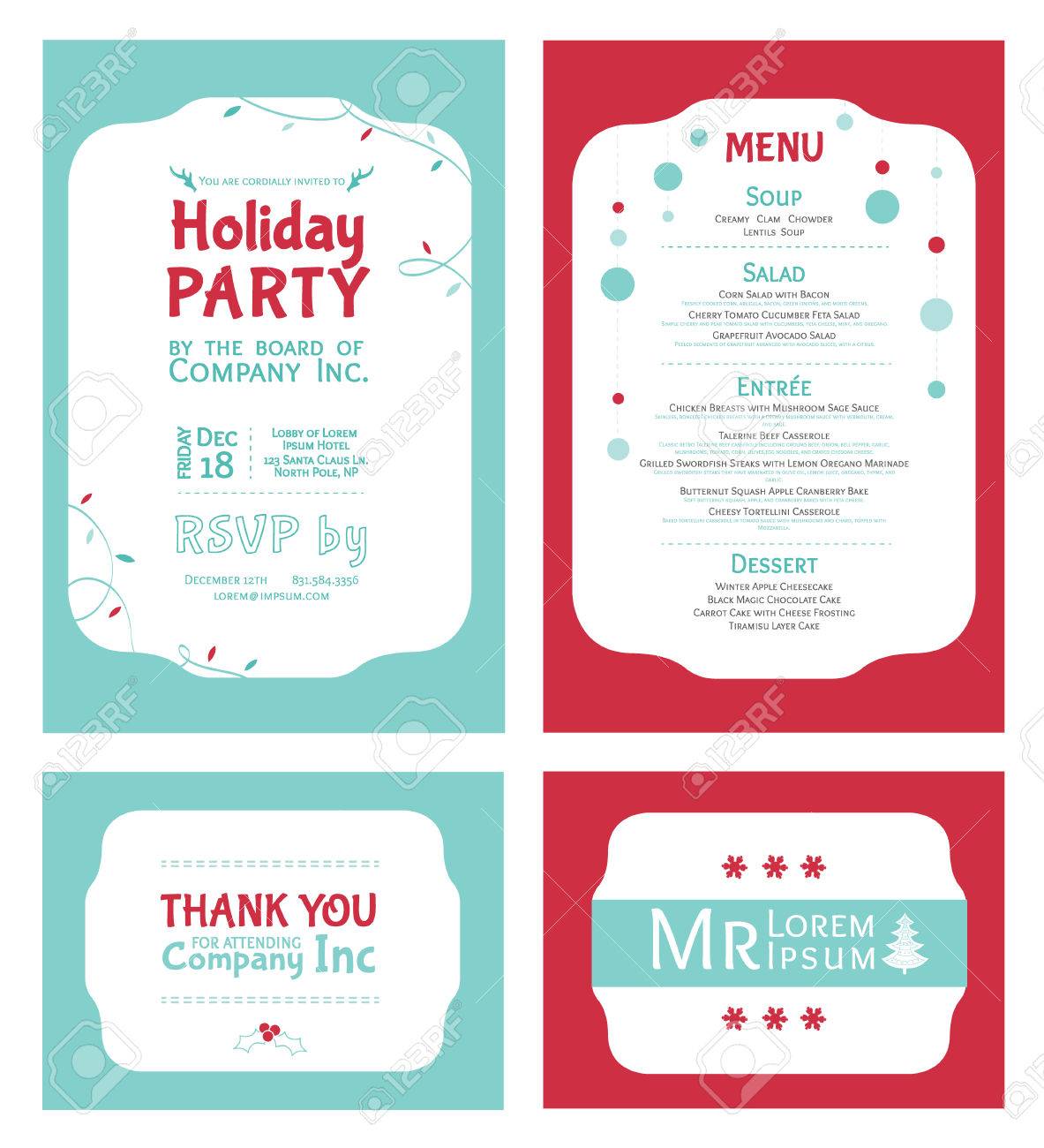 vector winter holiday party invitation set light blue red