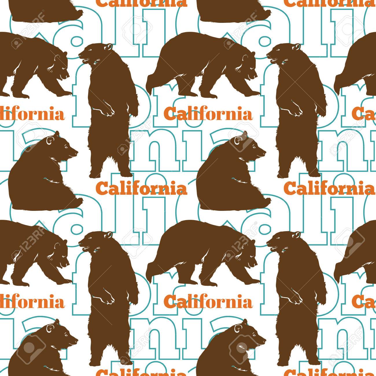 座って 立って 歩いてのヒグマと旅行カリフォルニア クマ シームレス パターン グラフィック デザイン のイラスト素材 ベクタ Image
