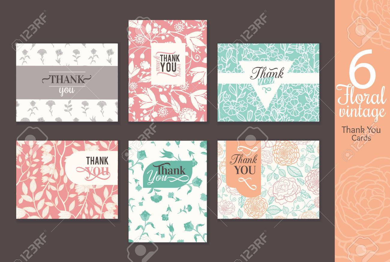 six vintage floral wedding thank you card set with fun frmaes