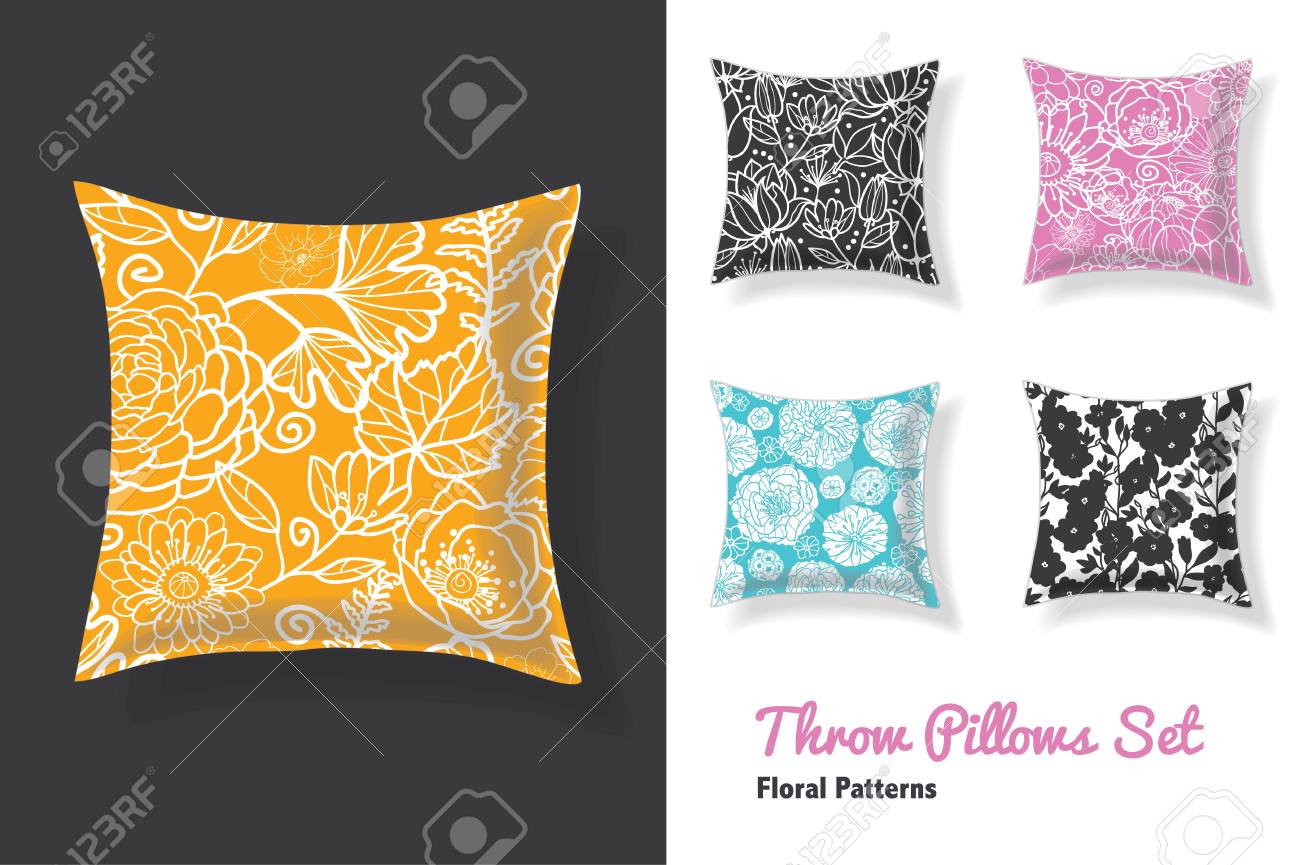 Premium Set Of Throw Pillows In Matching Unique Floral Seamless Royalty Free Cliparts Vectors And Stock Illustration Image 69045422