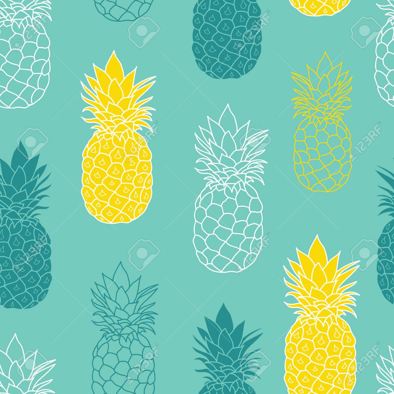 新鮮な青い緑黄色いパイナップルはベクトル リピートのシームレスな Pattrern です 布 包装 壁紙 招待状に最適です のイラスト素材 ベクタ Image