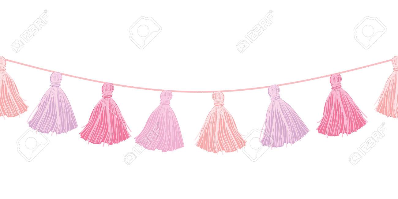 vector baby girl pink hanging decorative tassels with ropes