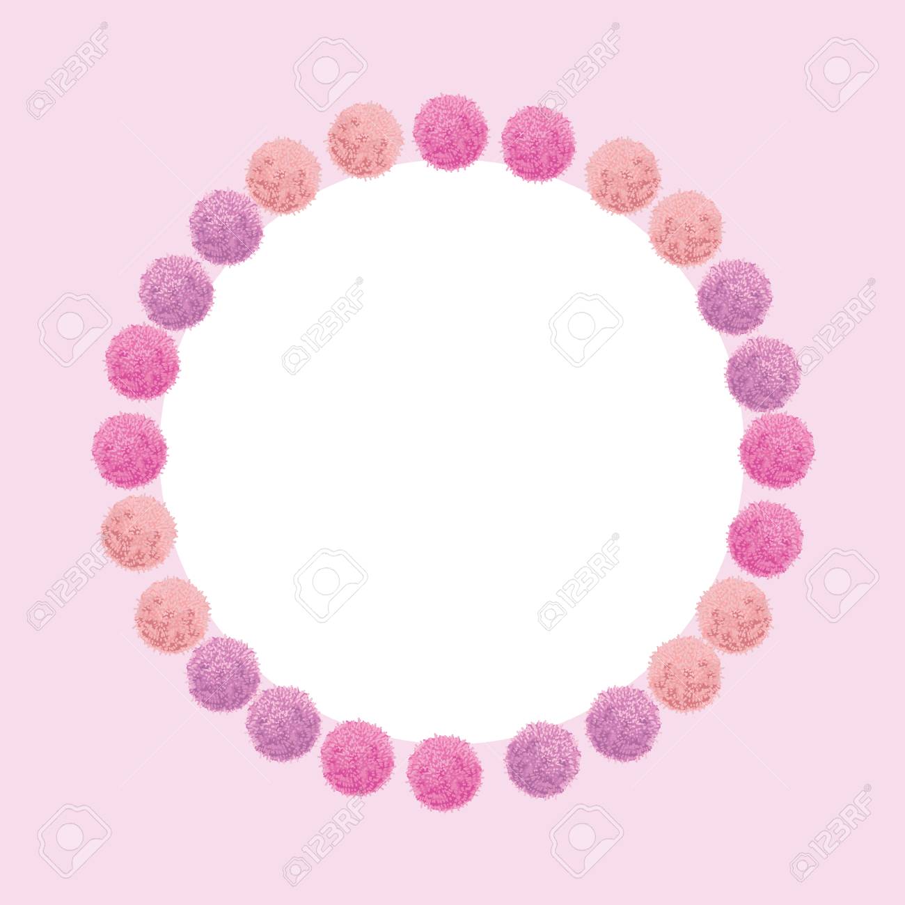 Vector Pink Baby Girl Birthday Party Pom Poms Circle Set and.. Vector Pink Baby Girl Birthday Party Pom Poms Circle Set and..