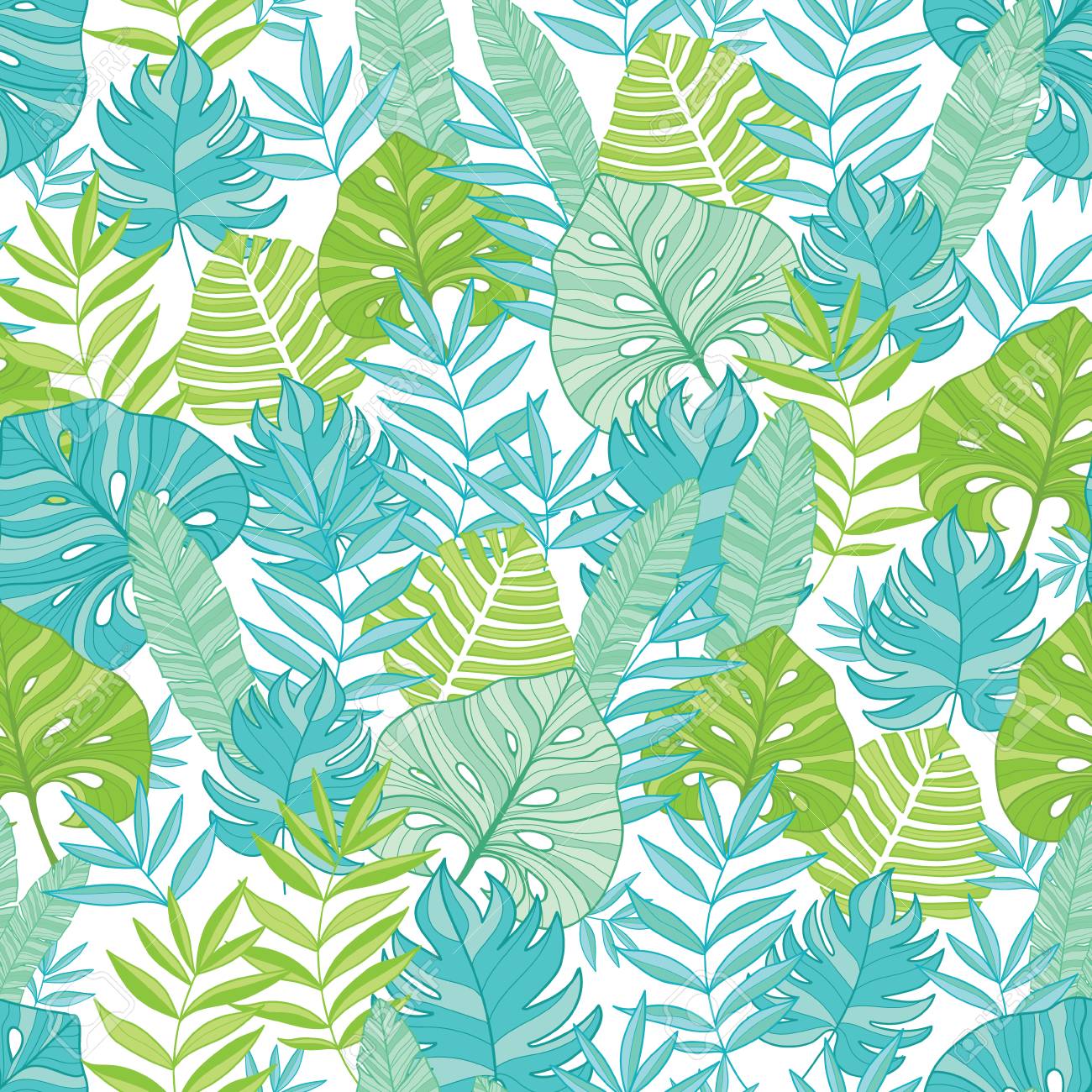 ベクトル青緑熱帯熱帯植物夏ハワイアン シームレスなパターンを葉し ネイビー ブルーの背景に葉します 休暇のテーマにしたファブリック 壁紙 包装に最適です のイラスト素材 ベクタ Image