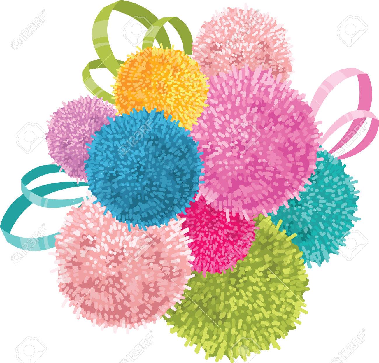 Bouquet De Vecteur De Colore Bebe Enfants Fete D Anniversaire Pompons Et Rubans Element Ideal Pour Les Cartes Faites A La Main Les Invitations Le Papier Peint L Emballage Les Dessins De Pepiniere Elements