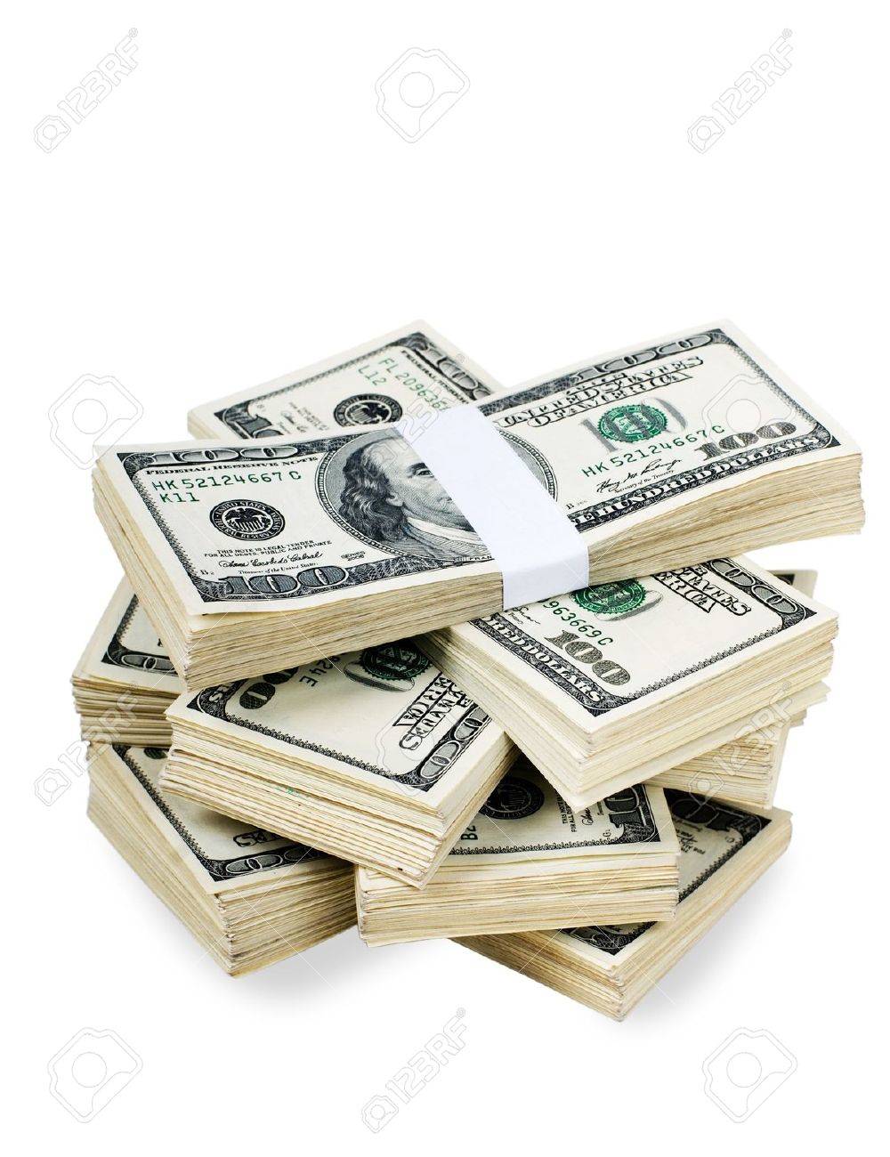 プロップのお金の巨大なスタック。10000 ドル スタックにまとめられます。黒に分離されました。の写真素材・画像素材 Image 7876990