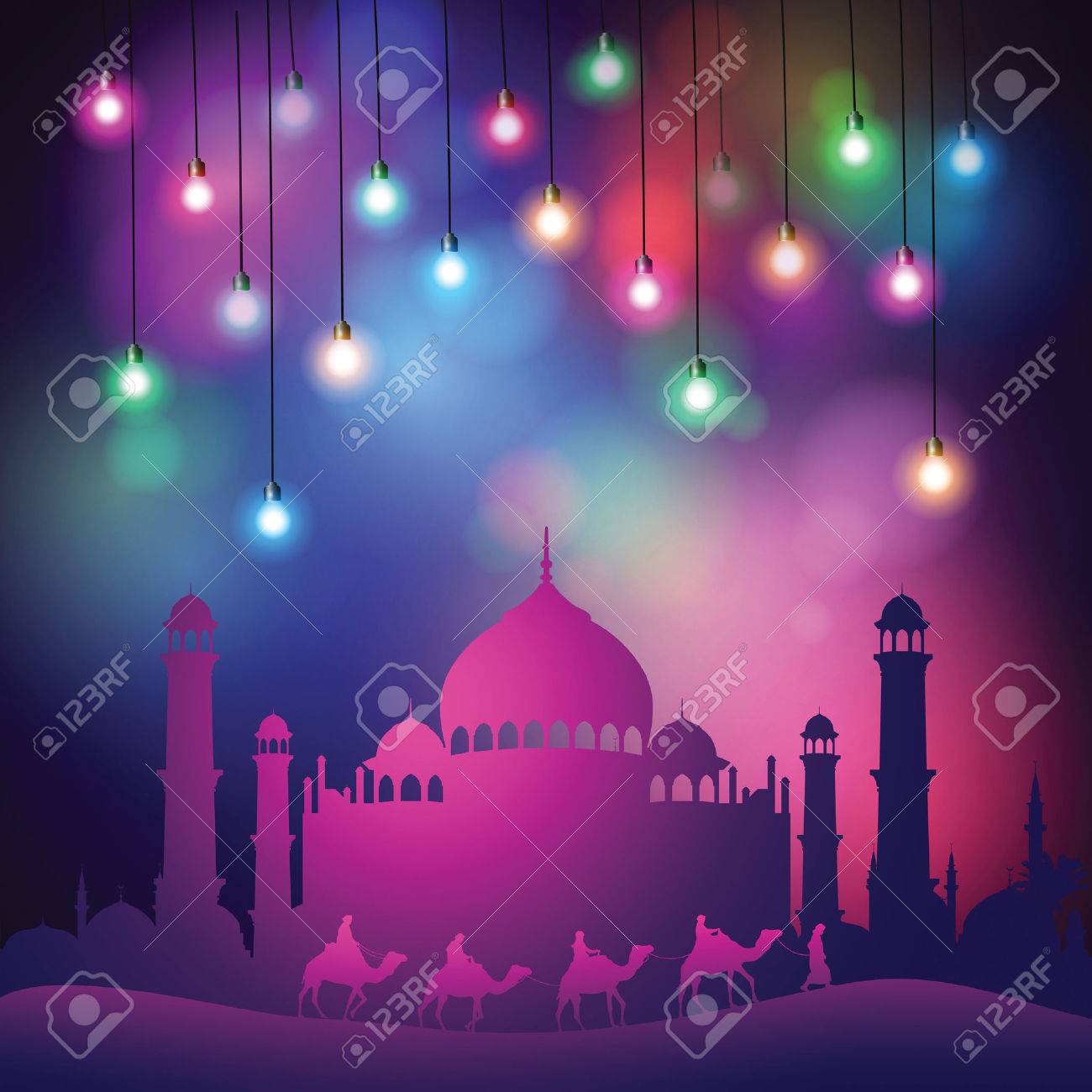 背景デザイン カラフルなライト モスクとアラビアの旅行者 のイラスト素材 ベクタ Image