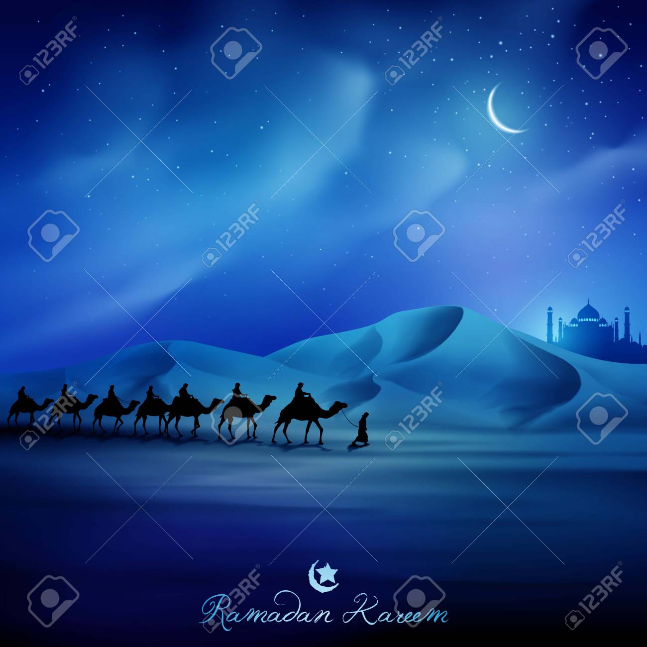 eid mubarak greeting card template night illustration arabian