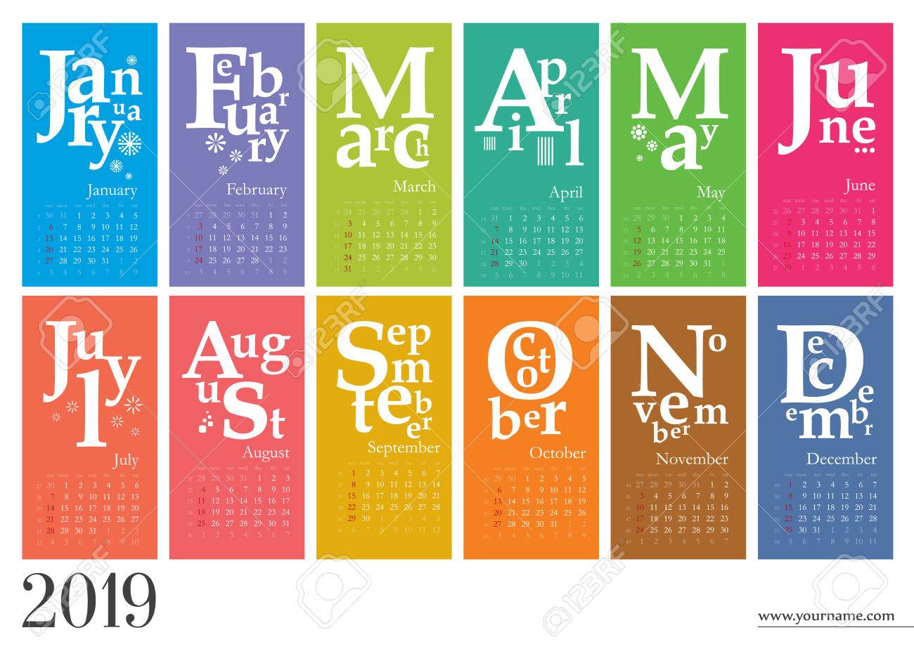 creative calendar 2019 week start on sunday royalty free cliparts