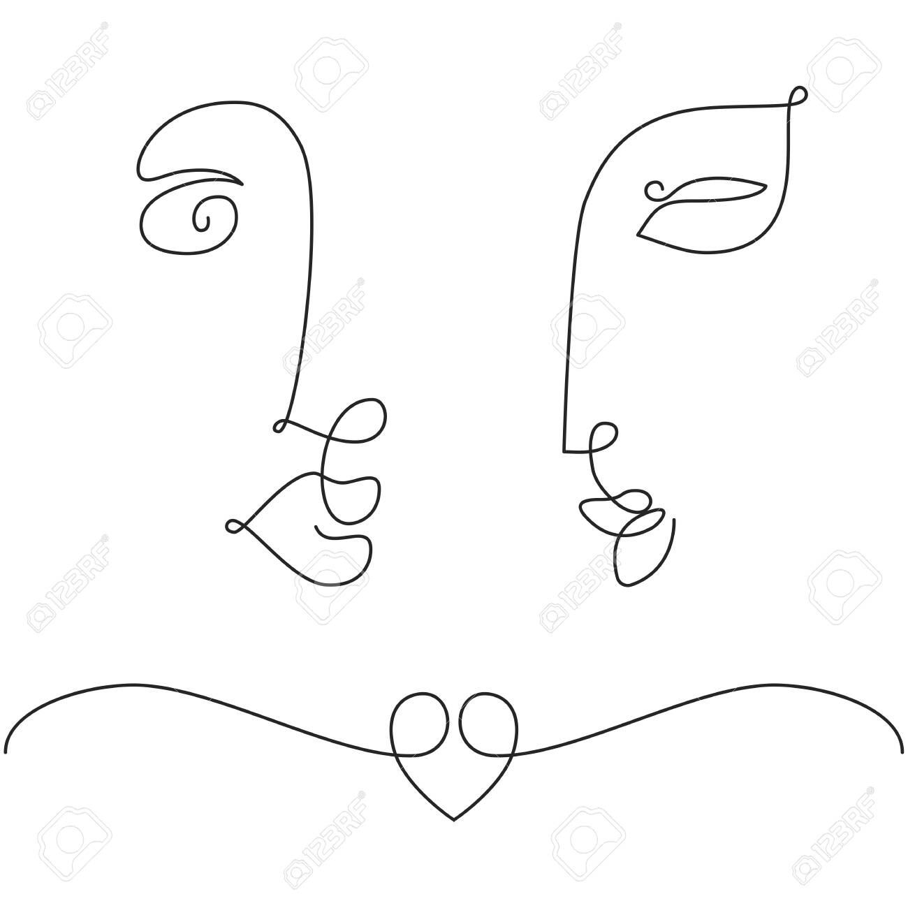 Man And Woman Faces In One Line Drawing Style Minimal Art Royalty Free Cliparts Vectors And Stock Illustration Image