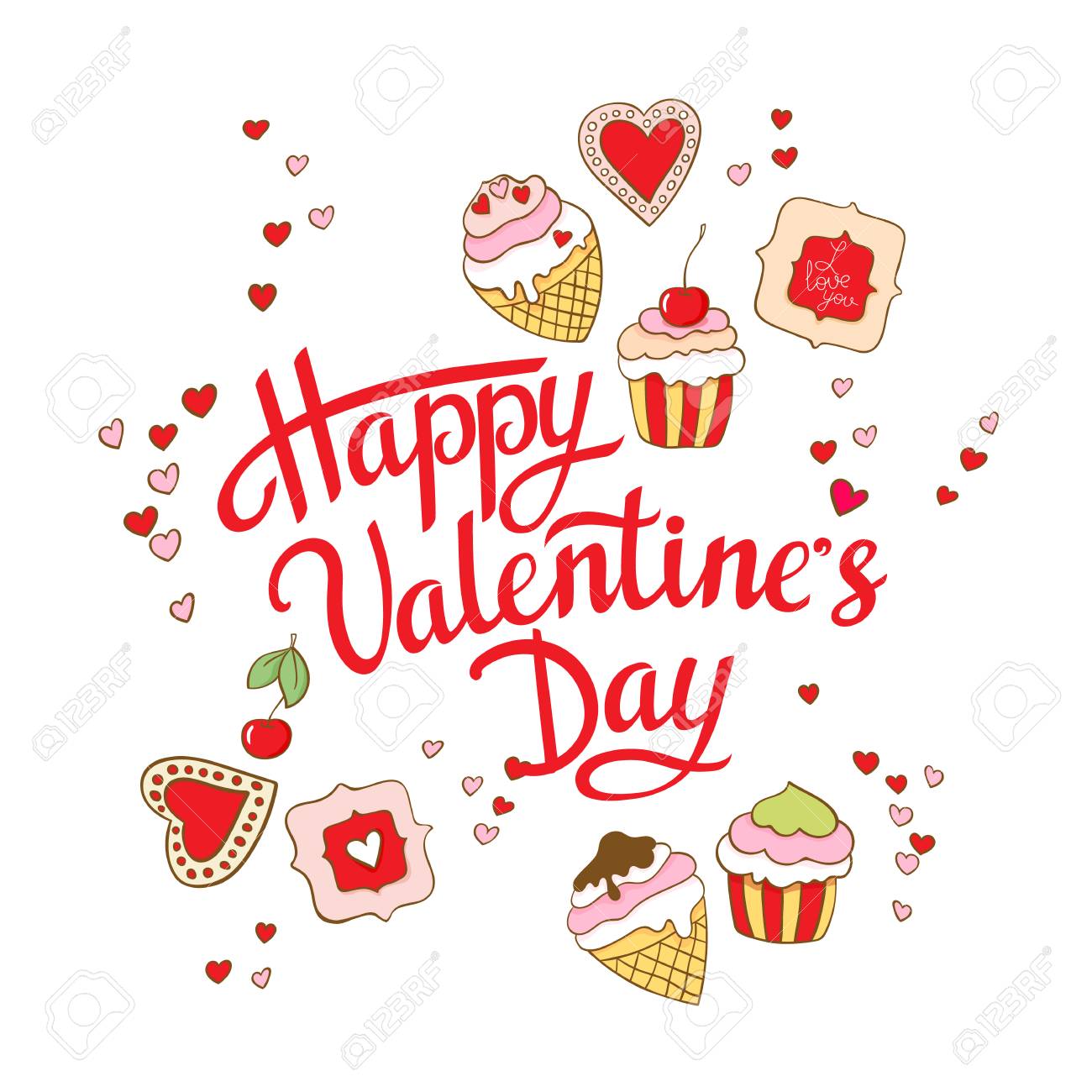 お菓子と幸せなバレンタインデーのカード テンプレートです イラスト のイラスト素材 ベクタ Image