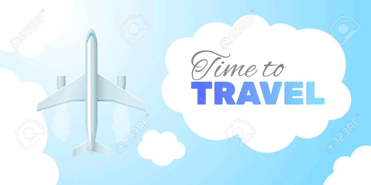 Inscription Travel Time In The Cloud Business Trip Banner Air Concept Stock Inscription Travel Time In The Cloud Business Trip Banner Air Concept Stock