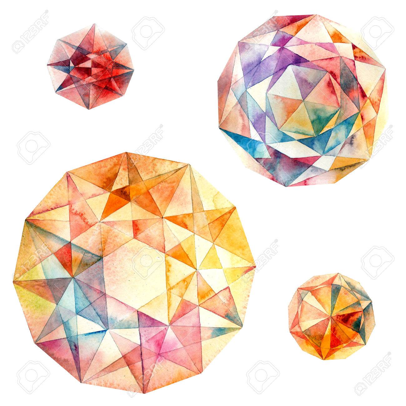 ダイヤモンド クリスタルの水彩イラスト の写真素材 画像素材 Image