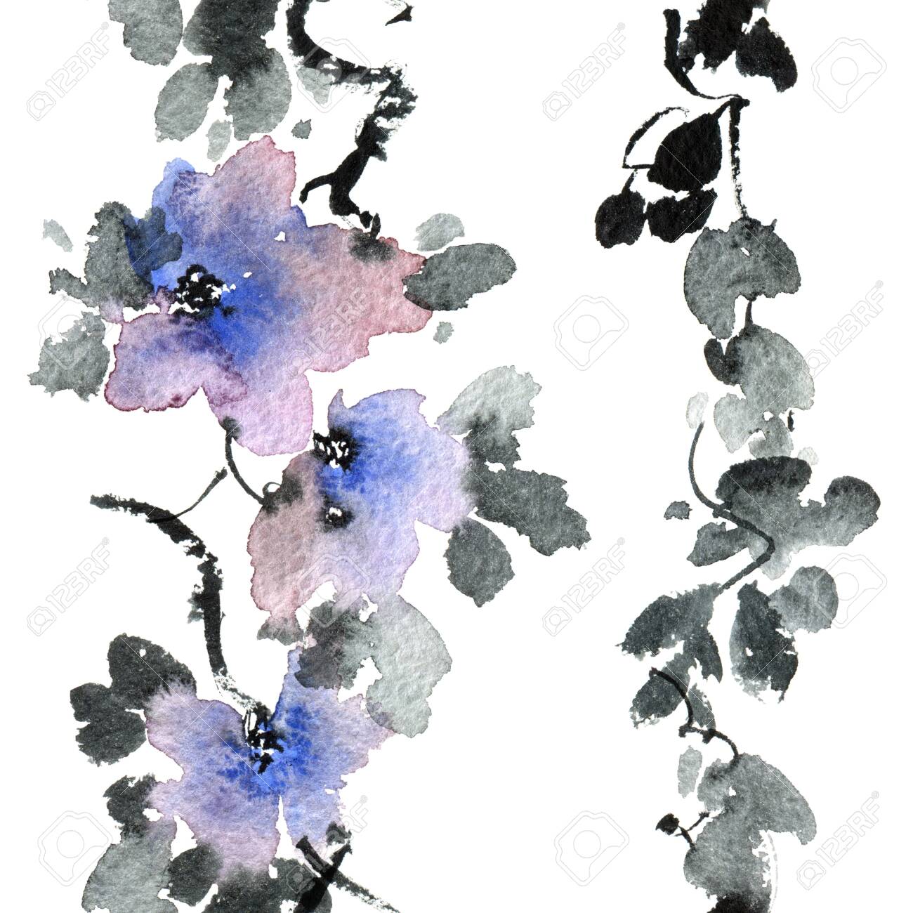 Beautiful watercolor of oriental flowers