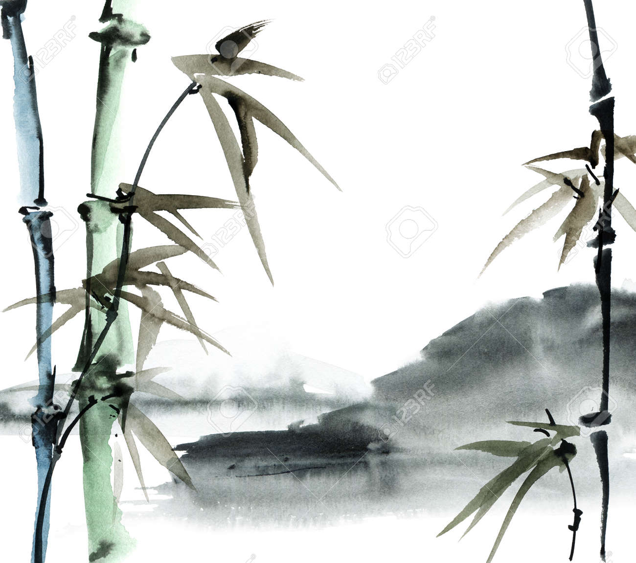 水墨画 自然風景 手描き