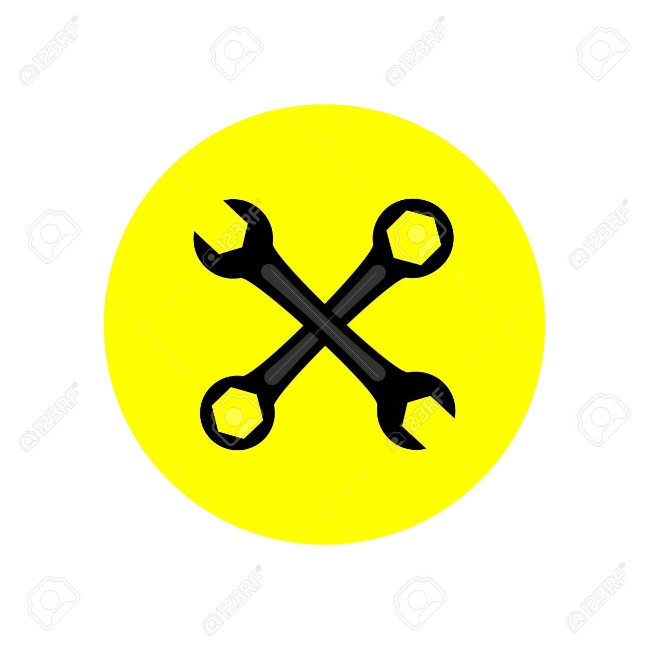 wrench icon in yellow circle vector illustration royalty free